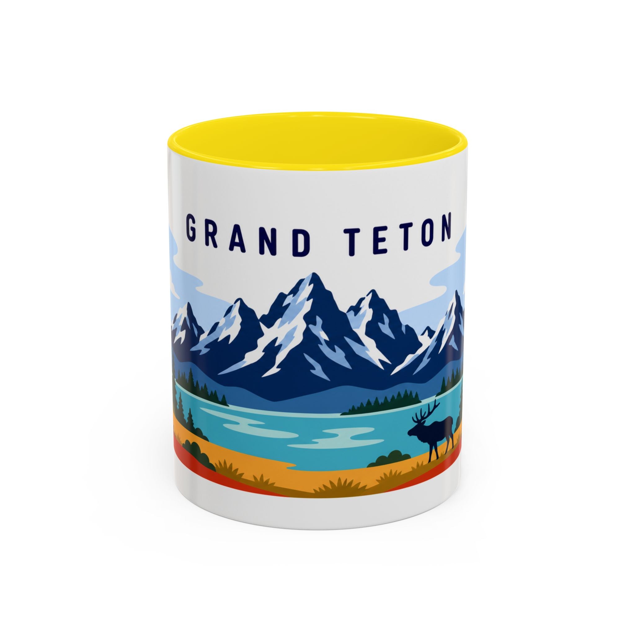 Grand Teton Coffee Mug | Travel Destination Souvenir Gift | Accent Color Ceramic 11oz 15oz