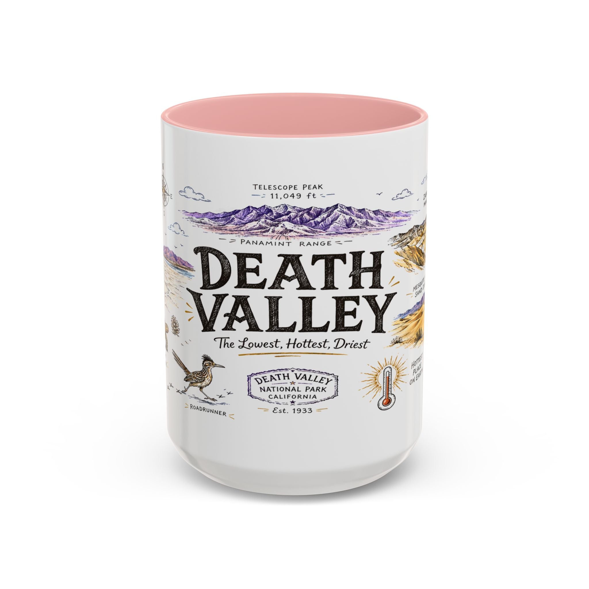 Death Valley National Park Coffee Mug | California Desert Hiking Camping Gift | Accent Color Ceramic 11oz 15oz