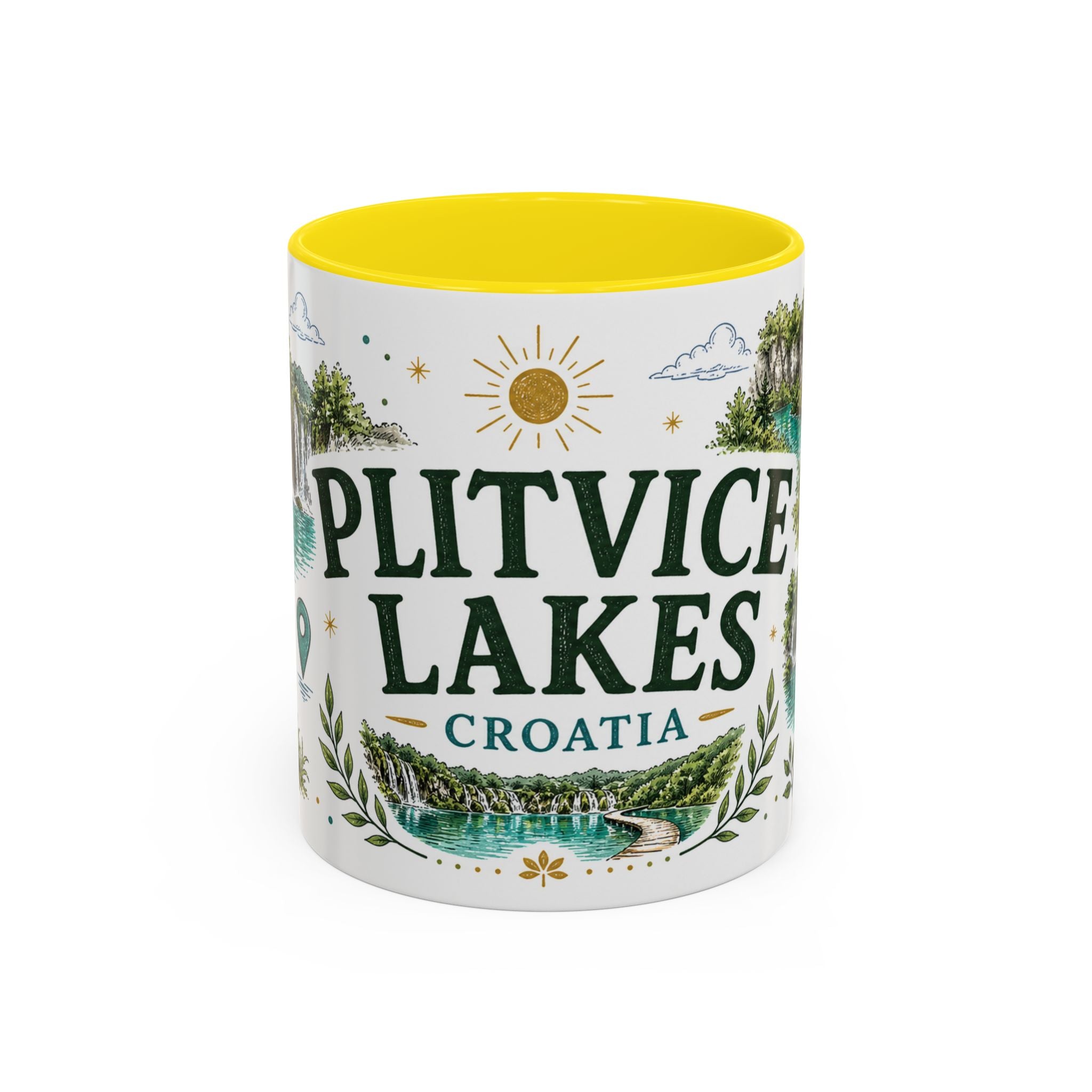 Plitvice Lakes Coffee Mug | Travel Destination Souvenir Gift | Accent Color Ceramic 11oz 15oz