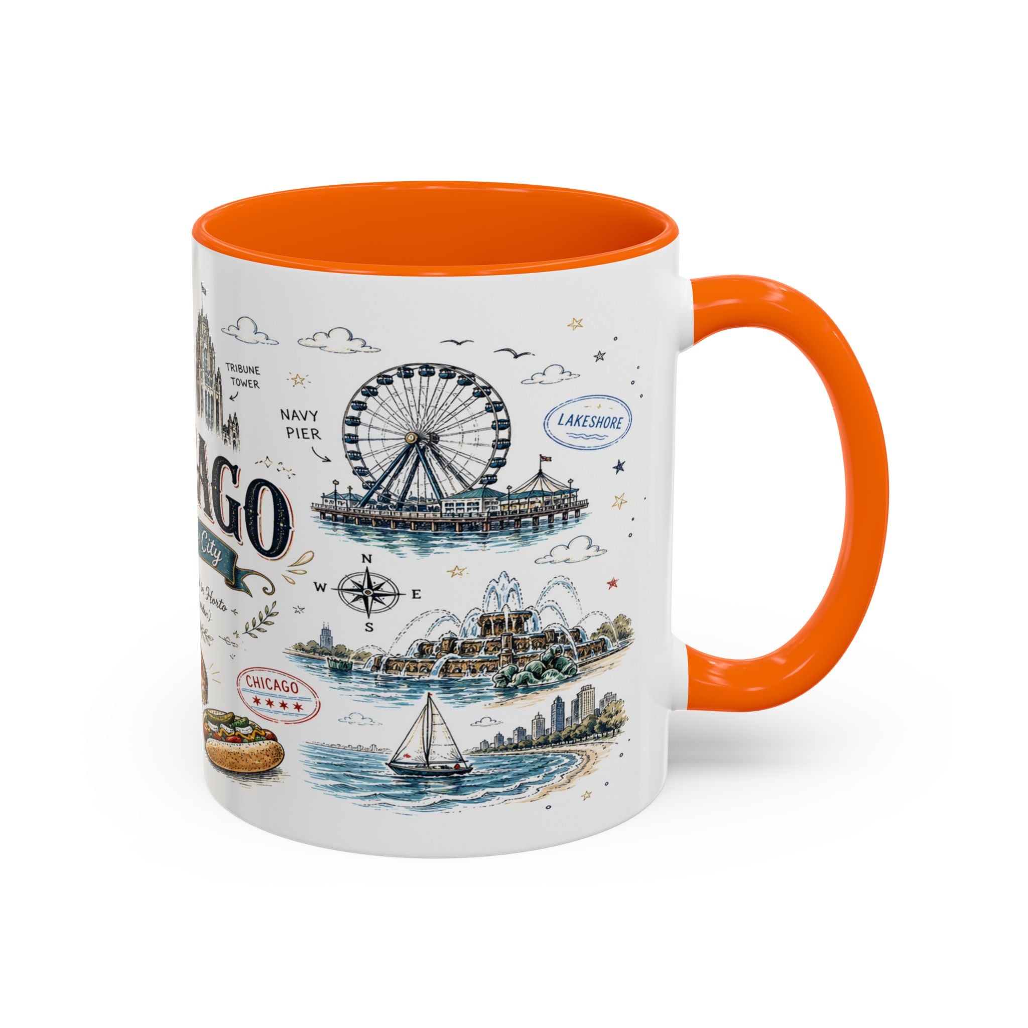 Chicago Coffee Mug | Illinois Souvenir City Gift | Accent Color Ceramic 11oz 15oz