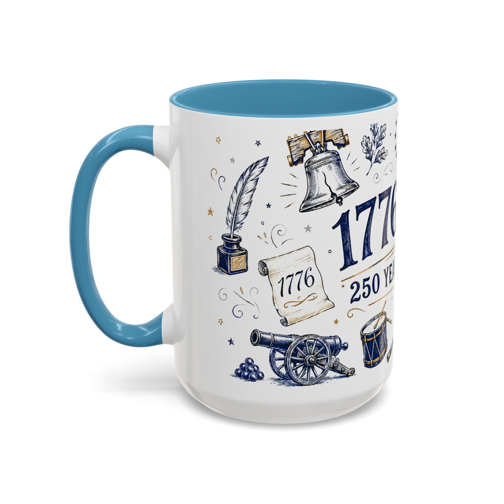 America 250 Coffee Mug | 1776-2026 Patriotic 4th of July Gift | Accent Color Ceramic 11oz 15oz