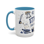 America 250 Coffee Mug | 1776-2026 Patriotic 4th of July Gift | Accent Color Ceramic 11oz 15oz