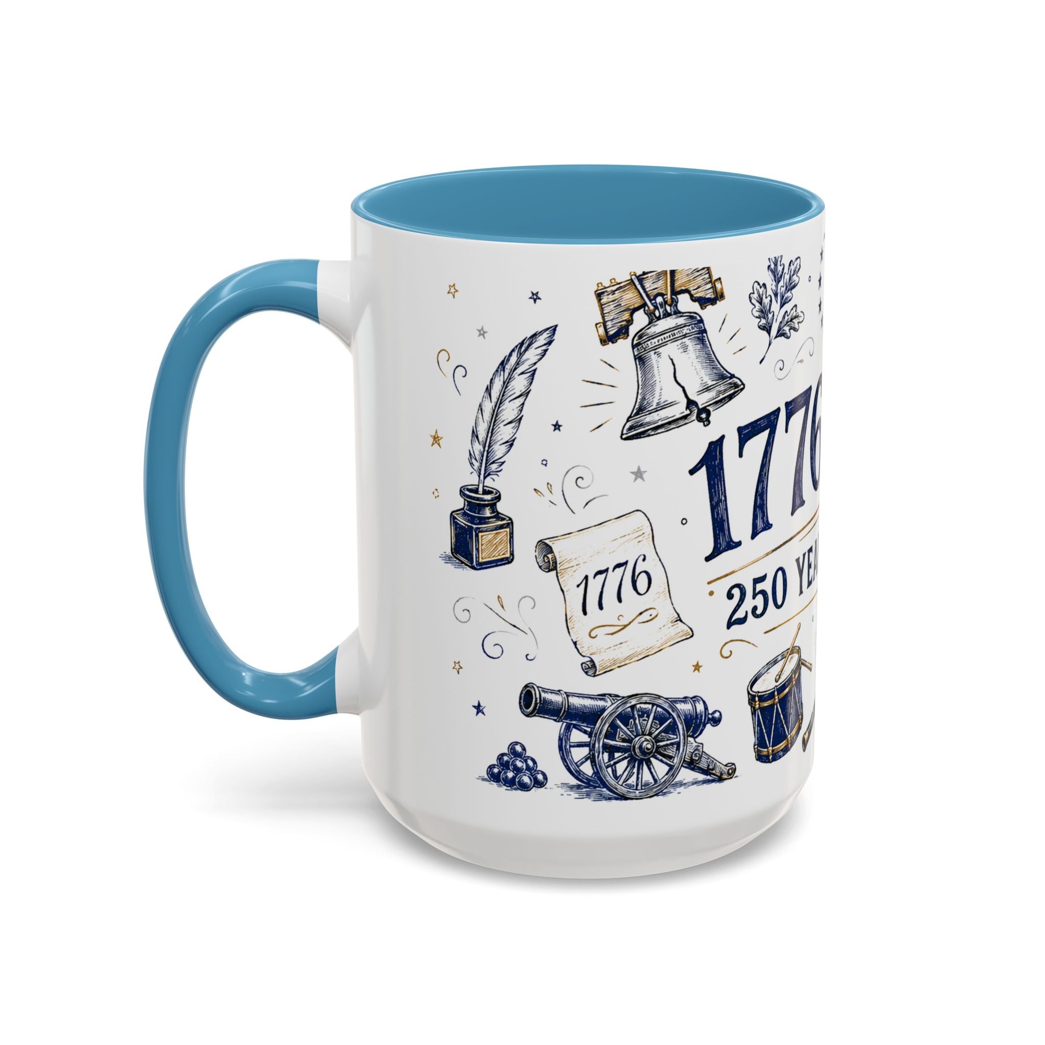 America 250 Coffee Mug | 1776-2026 Patriotic 4th of July Gift | Accent Color Ceramic 11oz 15oz