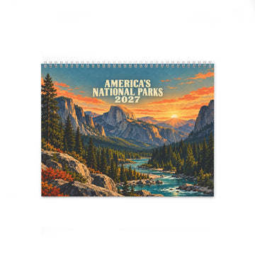 2027 National Parks Wall Calendar, Vintage American Travel Art, 12 Scenic US Parks, Nature Lover Gift, US Holidays