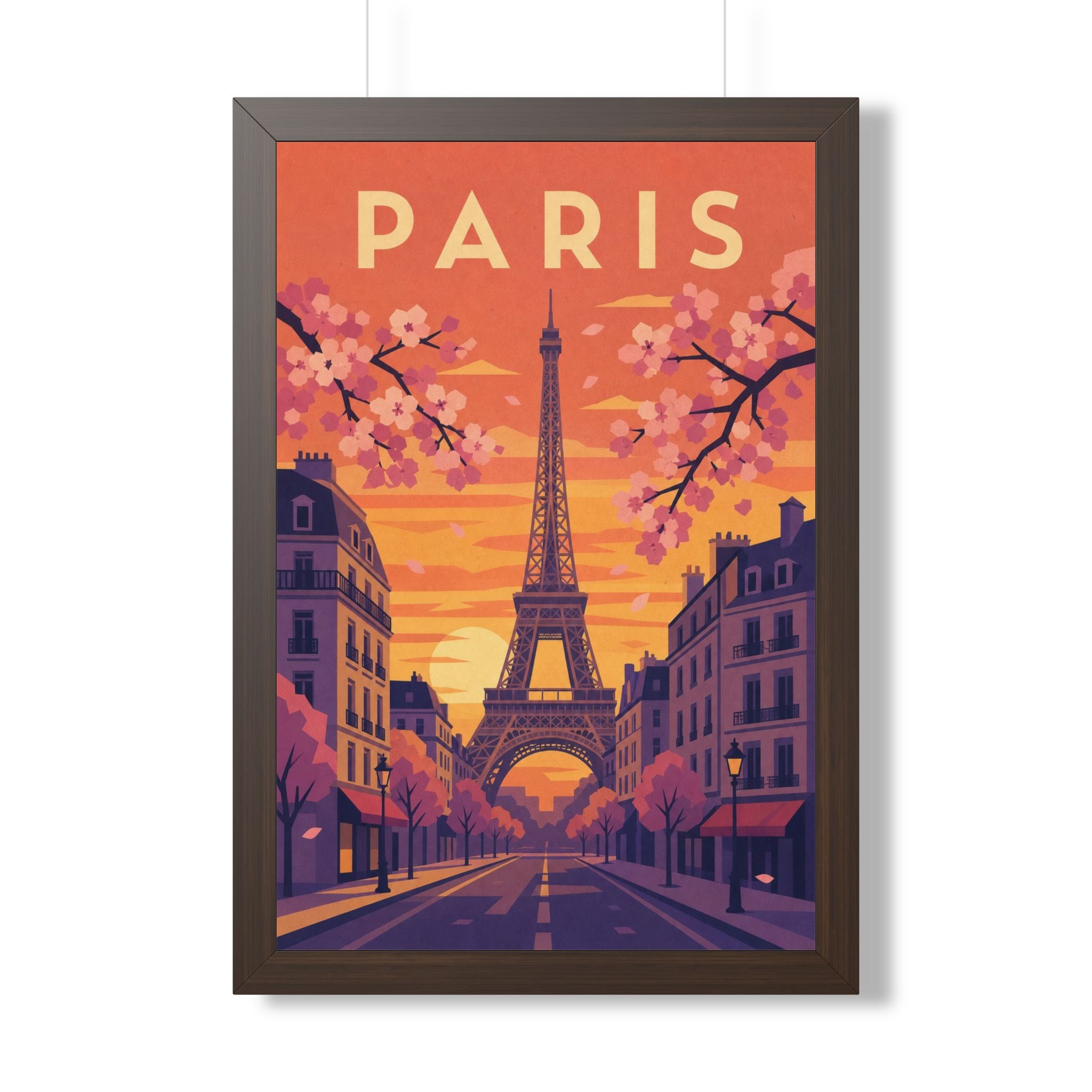 Paris in Spring France Framed Poster | Vintage Travel Wall Art | Black Walnut White Frame | 16x24 20x30