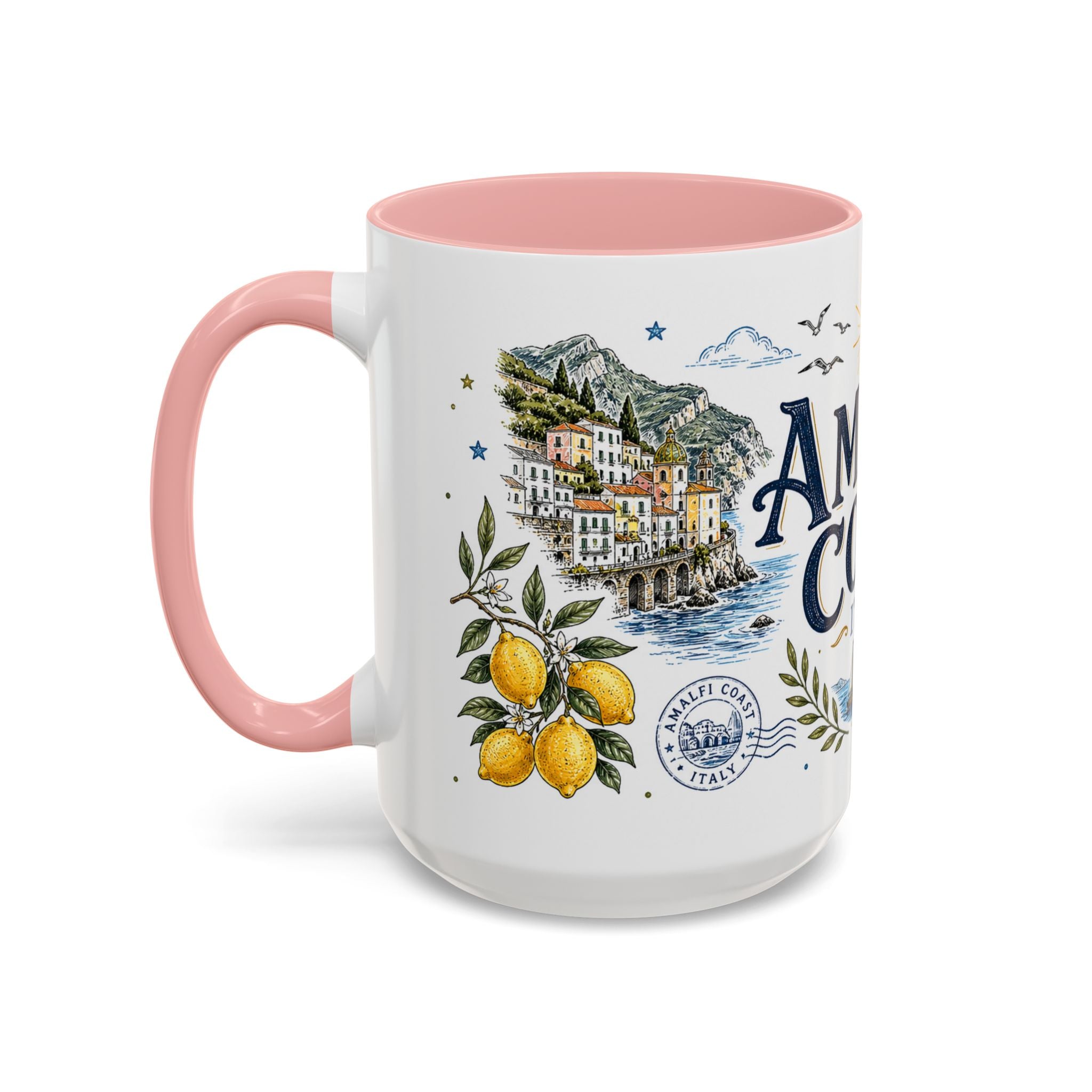 Amalfi Coast Coffee Mug | Travel Destination Souvenir Gift | Accent Color Ceramic 11oz 15oz