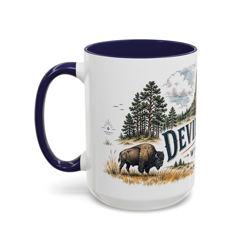 Devils Tower Mug, Wyoming Travel Souvenir, Bucket List Gift, Accent Ceramic Coffee Mug 11oz 15oz