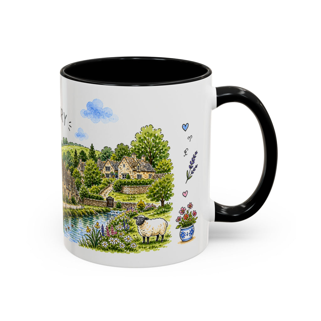 Bibury Illustrated Travel Mug | England Souvenir Accent Coffee Mug | 11oz 15oz Ceramic Cup