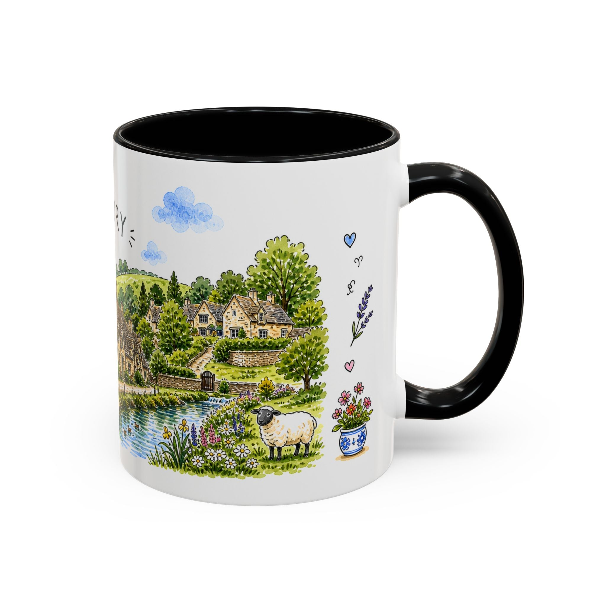 Bibury Illustrated Travel Mug | England Souvenir Accent Coffee Mug | 11oz 15oz Ceramic Cup