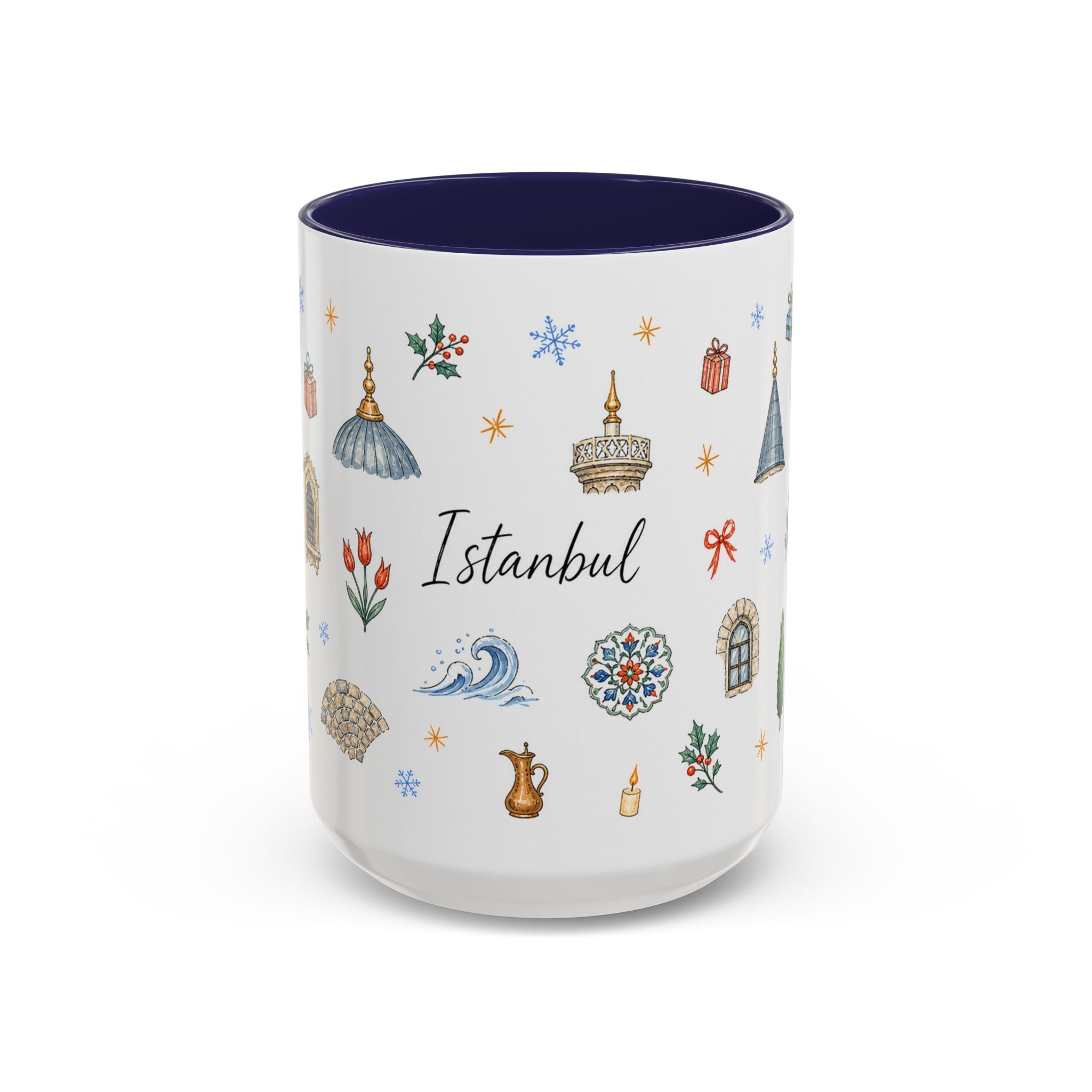 Istanbul Christmas Mug | Watercolor Travel Souvenir | Holiday Gift | Accent Ceramic Coffee Cup 11oz 15oz