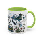 New Zealand South Island Coffee Mug | Travel Destination Souvenir Gift | Accent Color Ceramic 11oz 15oz