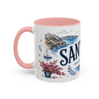 Santorini Coffee Mug | Travel Destination Souvenir Gift | Accent Color Ceramic 11oz 15oz