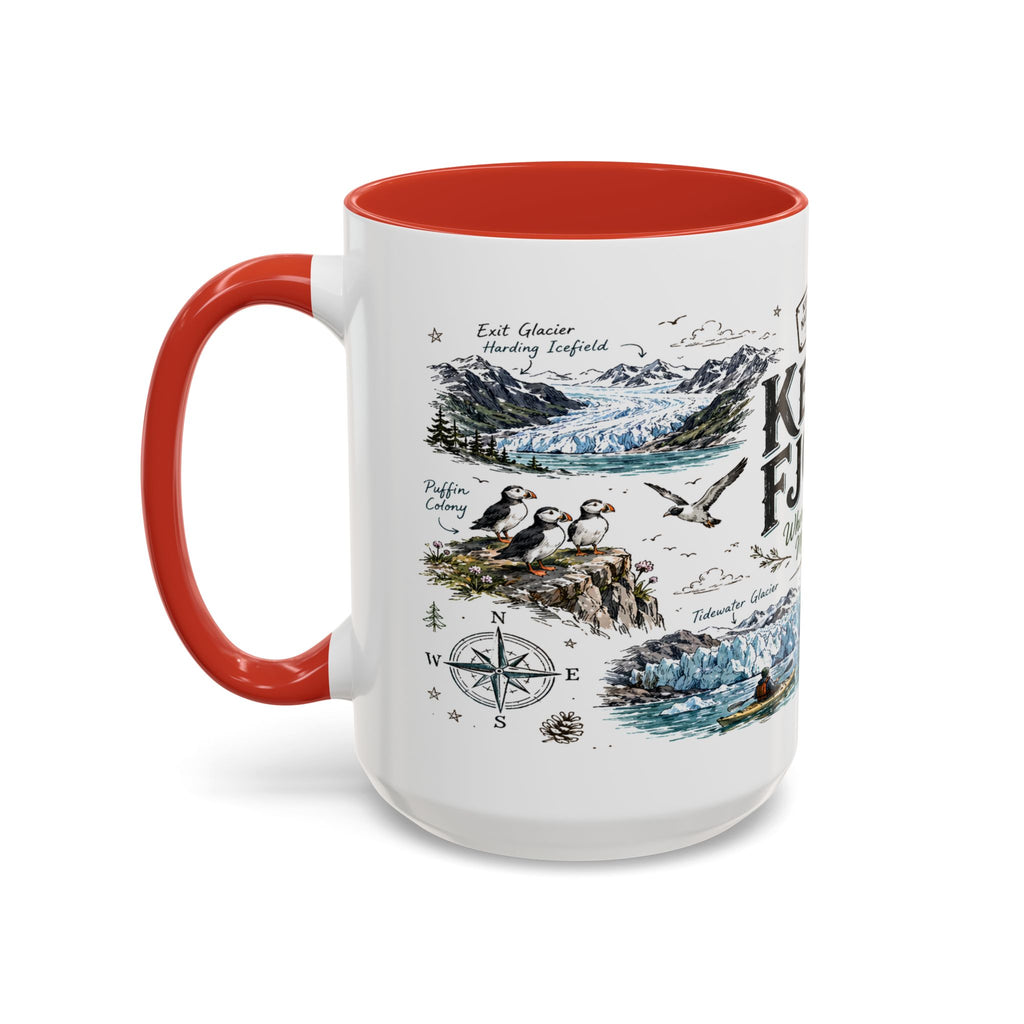 Kenai Fjords National Park Coffee Mug | Alaska Coastal Wildlife Hiking Gift | Accent Color Ceramic 11oz 15oz