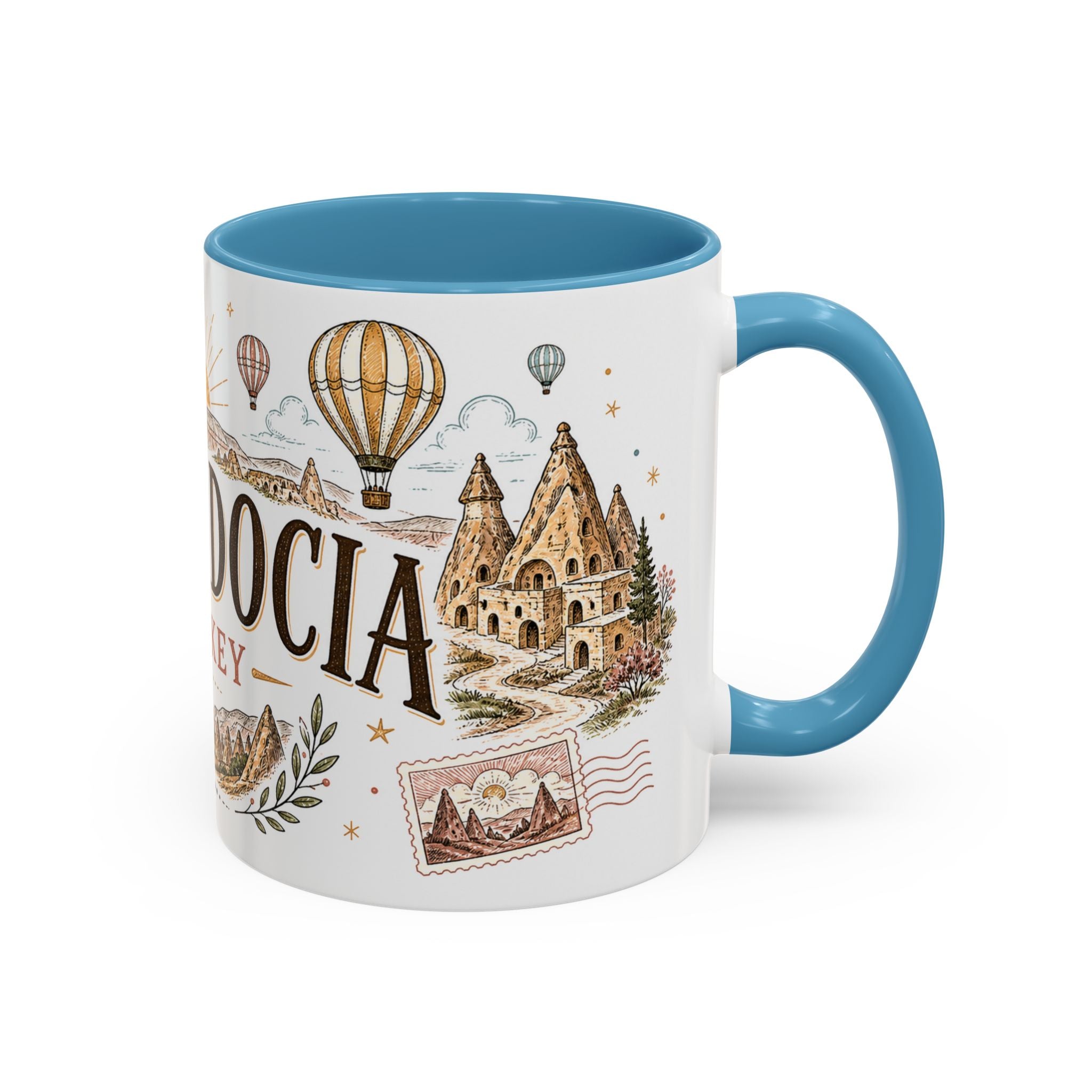 Cappadocia Coffee Mug | Travel Destination Souvenir Gift | Accent Color Ceramic 11oz 15oz