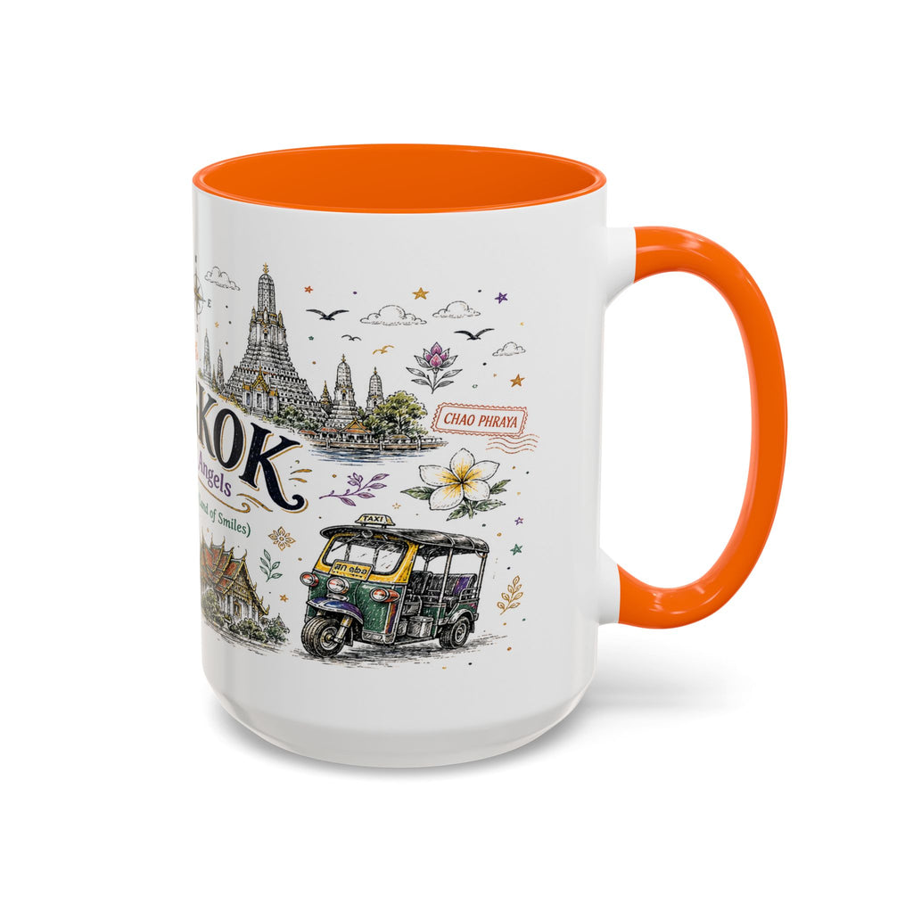 Bangkok Coffee Mug | Thailand Souvenir Travel Gift | Accent Color Ceramic 11oz 15oz