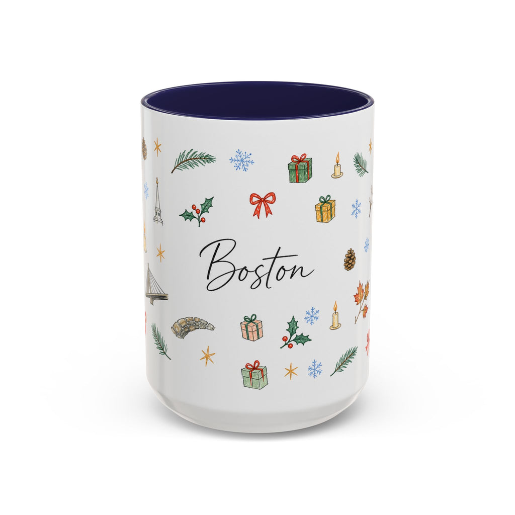 Boston Christmas Mug | Watercolor Travel Souvenir | Holiday Gift | Accent Ceramic Coffee Cup 11oz 15oz