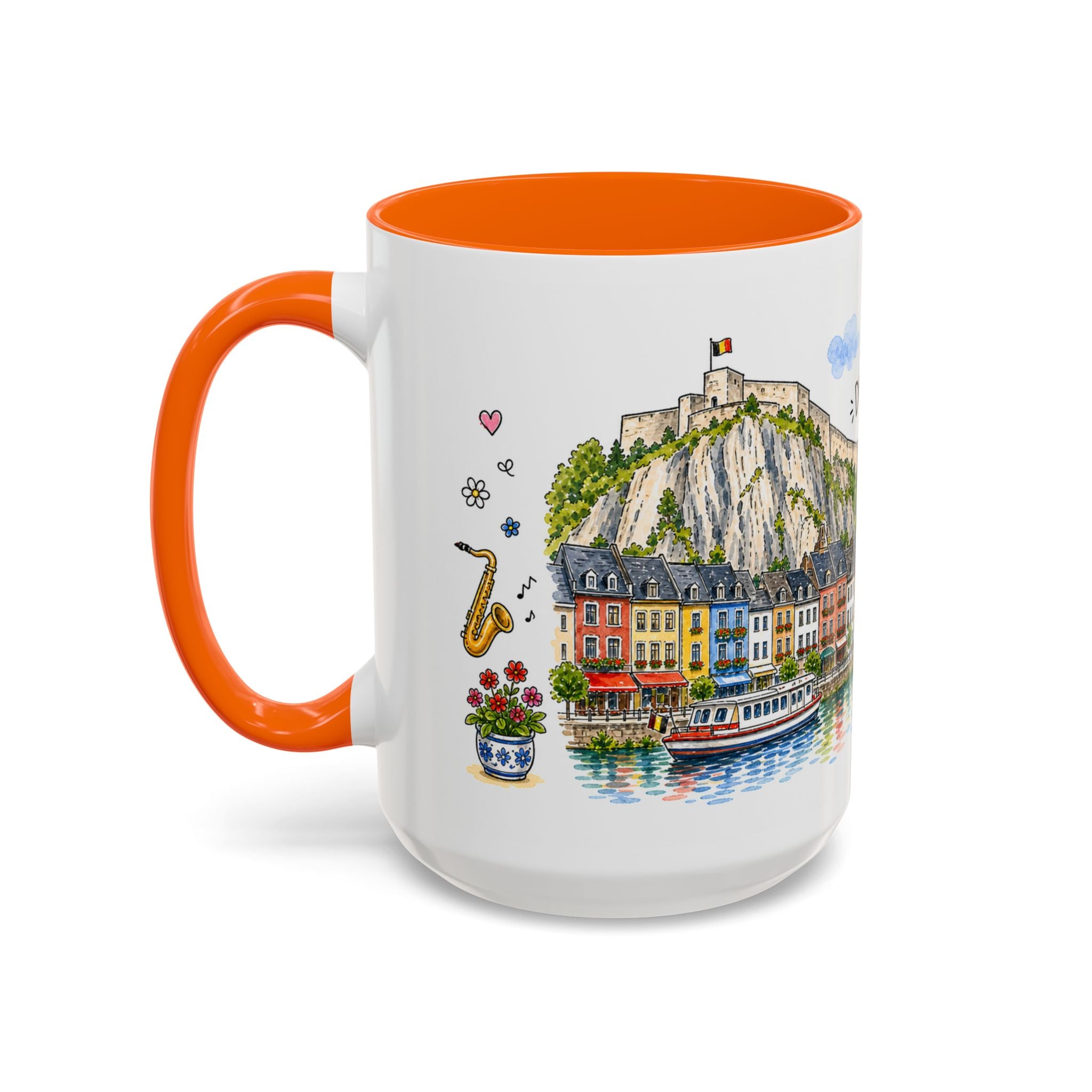 Dinant Illustrated Travel Mug | Belgium Souvenir Accent Coffee Mug | 11oz 15oz Ceramic Cup