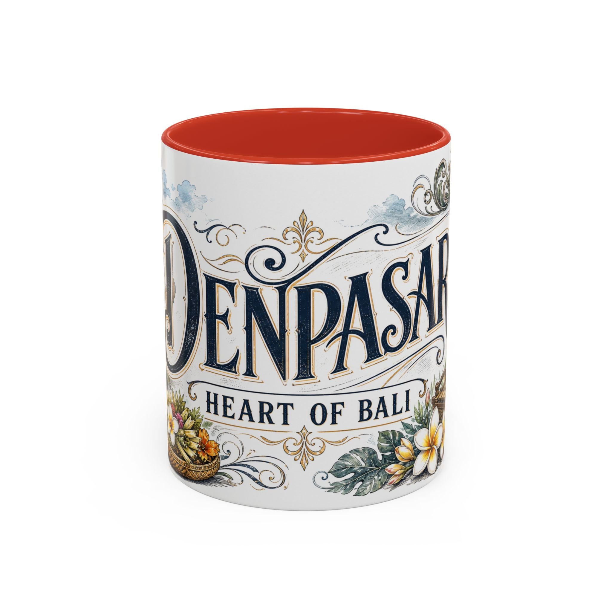 Denpasar Coffee Mug | Indonesia Travel Souvenir | Vintage Illustrated City Gift | 11 oz 15 oz Accent Mug