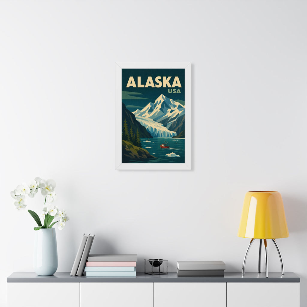 Alaska Mountains United States Framed Poster | Vintage Travel Wall Art | Black Walnut White Frame | 16x24 20x30