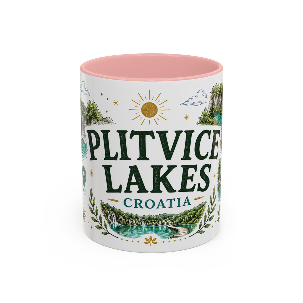 Plitvice Lakes Coffee Mug | Travel Destination Souvenir Gift | Accent Color Ceramic 11oz 15oz