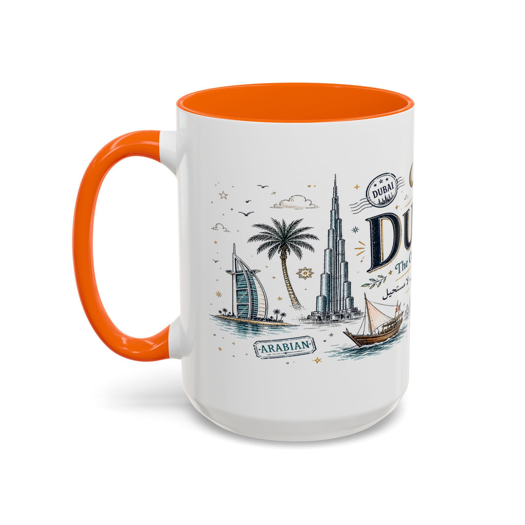 Dubai Coffee Mug | UAE Souvenir Travel Gift | Accent Color Ceramic 11oz 15oz