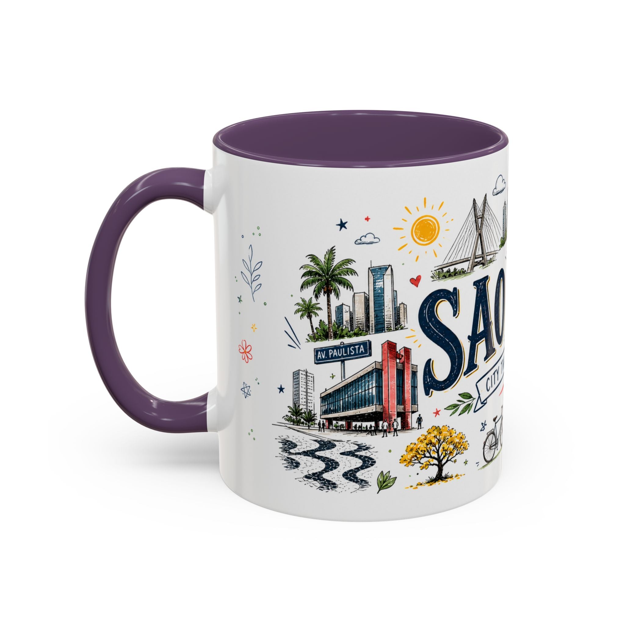 Sao Paulo Coffee Mug | Brazil Souvenir Travel Gift | Accent Color Ceramic 11oz 15oz