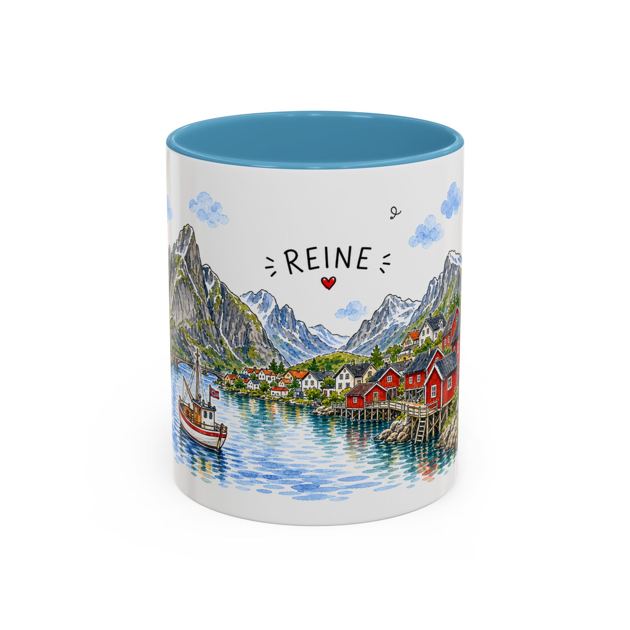 Reine Illustrated Travel Mug | Norway Souvenir Accent Coffee Mug | 11oz 15oz Ceramic Cup