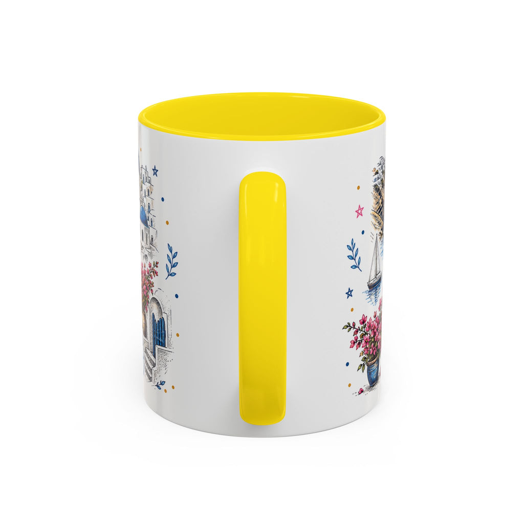 Santorini Coffee Mug | Travel Destination Souvenir Gift | Accent Color Ceramic 11oz 15oz
