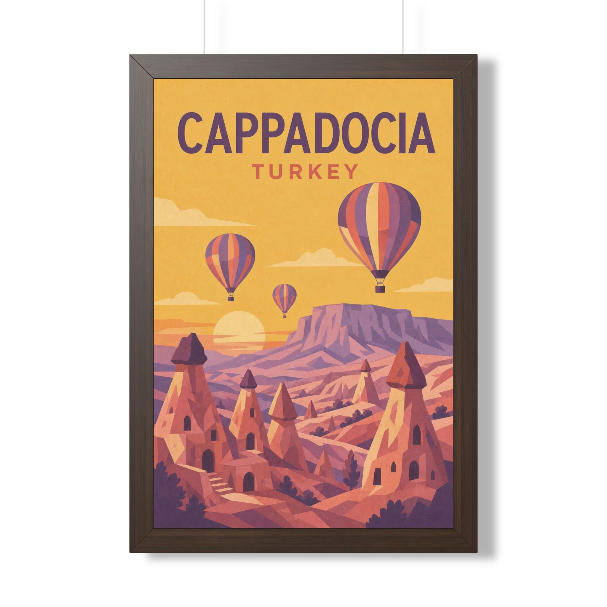 Cappadocia Turkey Framed Poster | Vintage Travel Wall Art | Black Walnut White Frame | 16x24 20x30
