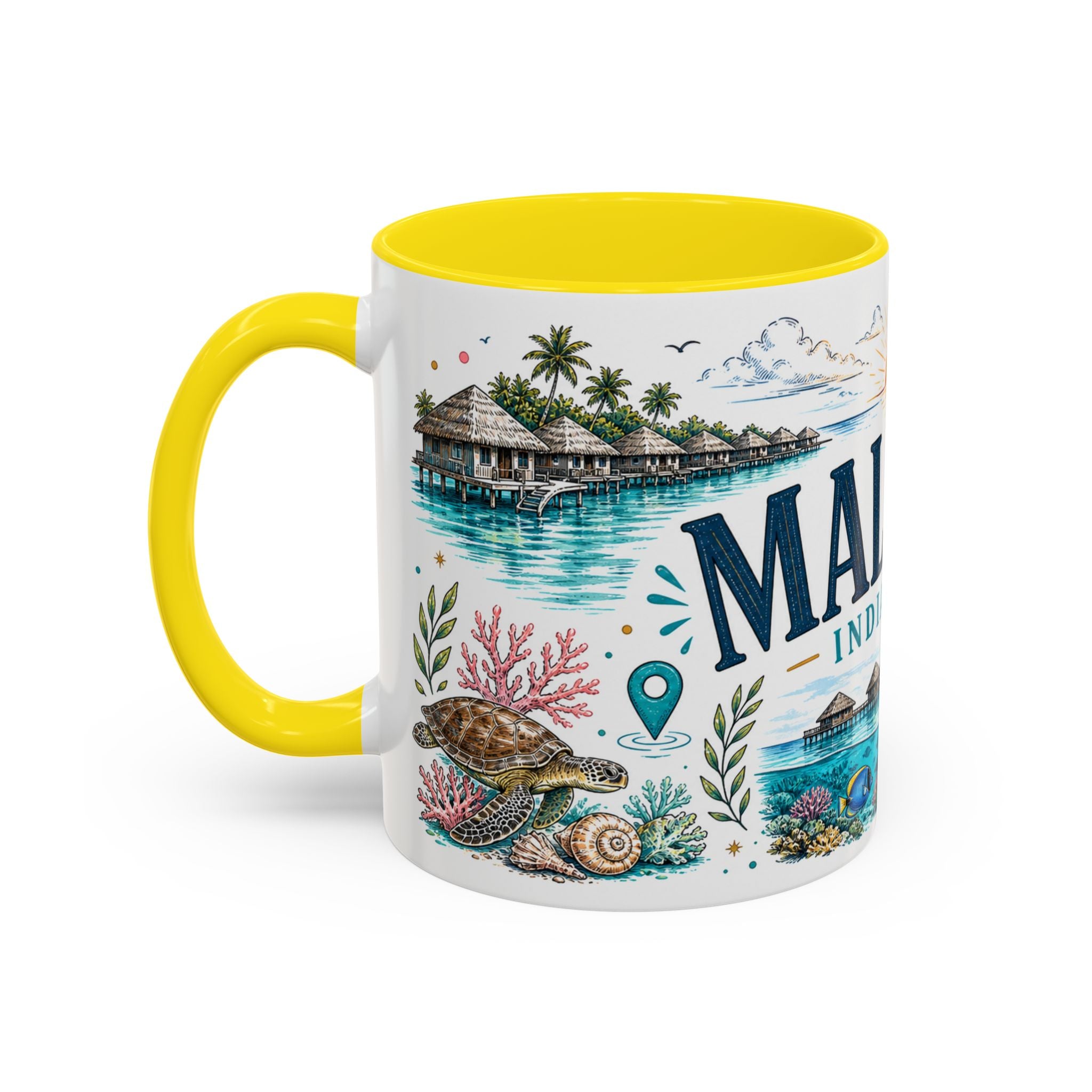 Maldives Coffee Mug | Travel Destination Souvenir Gift | Accent Color Ceramic 11oz 15oz