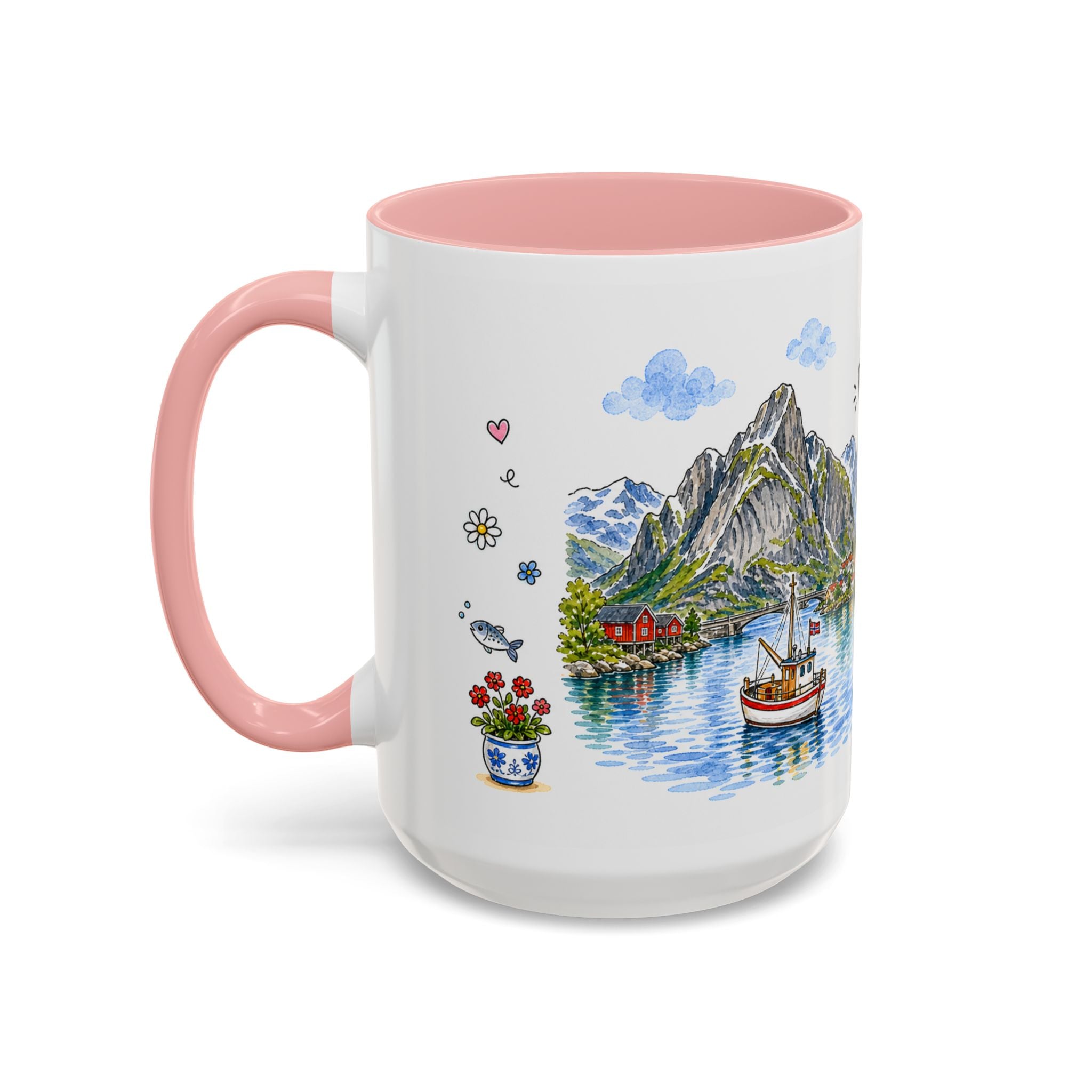 Reine Illustrated Travel Mug | Norway Souvenir Accent Coffee Mug | 11oz 15oz Ceramic Cup