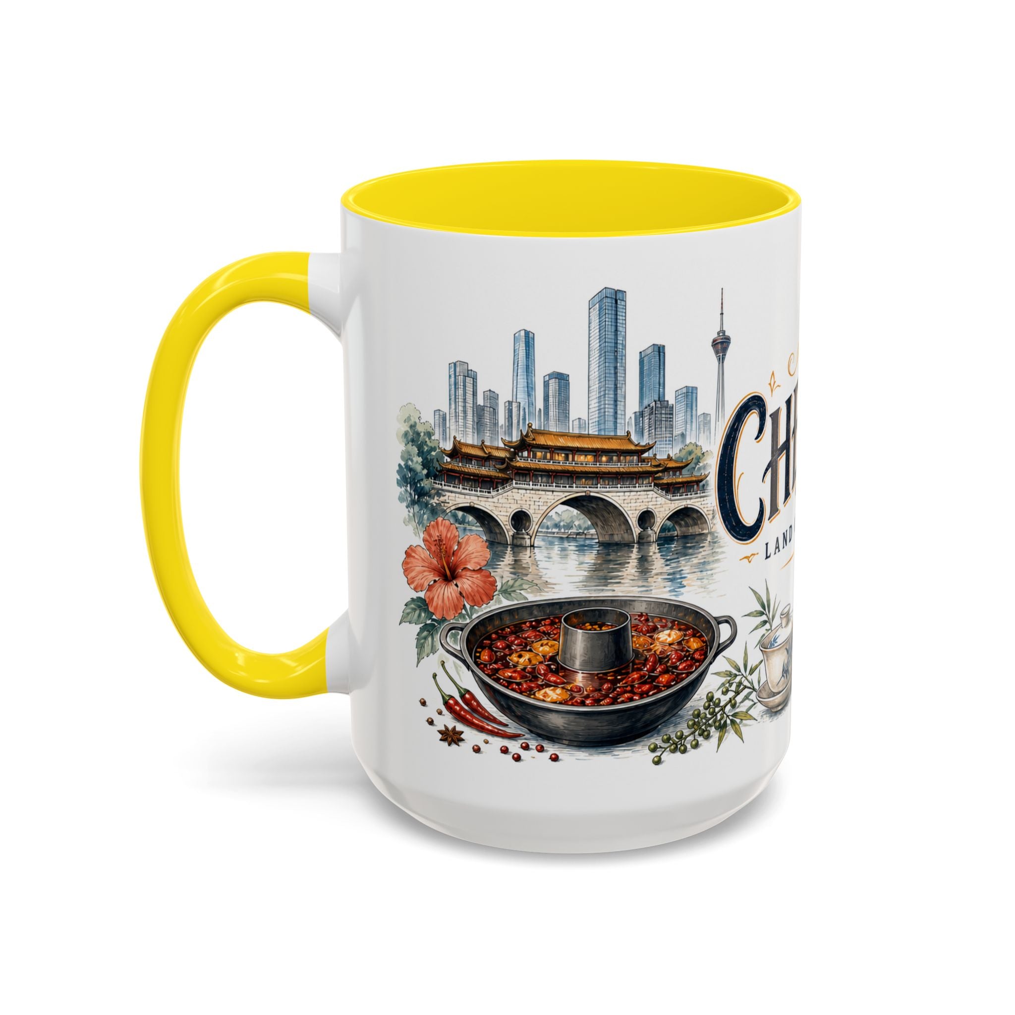 Chengdu Coffee Mug | China Travel Souvenir | Vintage Illustrated City Gift | 11 oz 15 oz Accent Mug