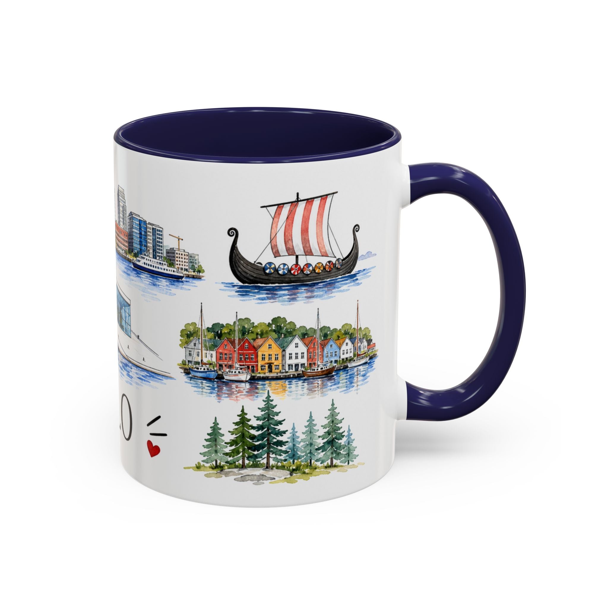 Oslo Illustrated Travel Mug | City Souvenir Accent Coffee Mug | 11oz 15oz Ceramic Cup