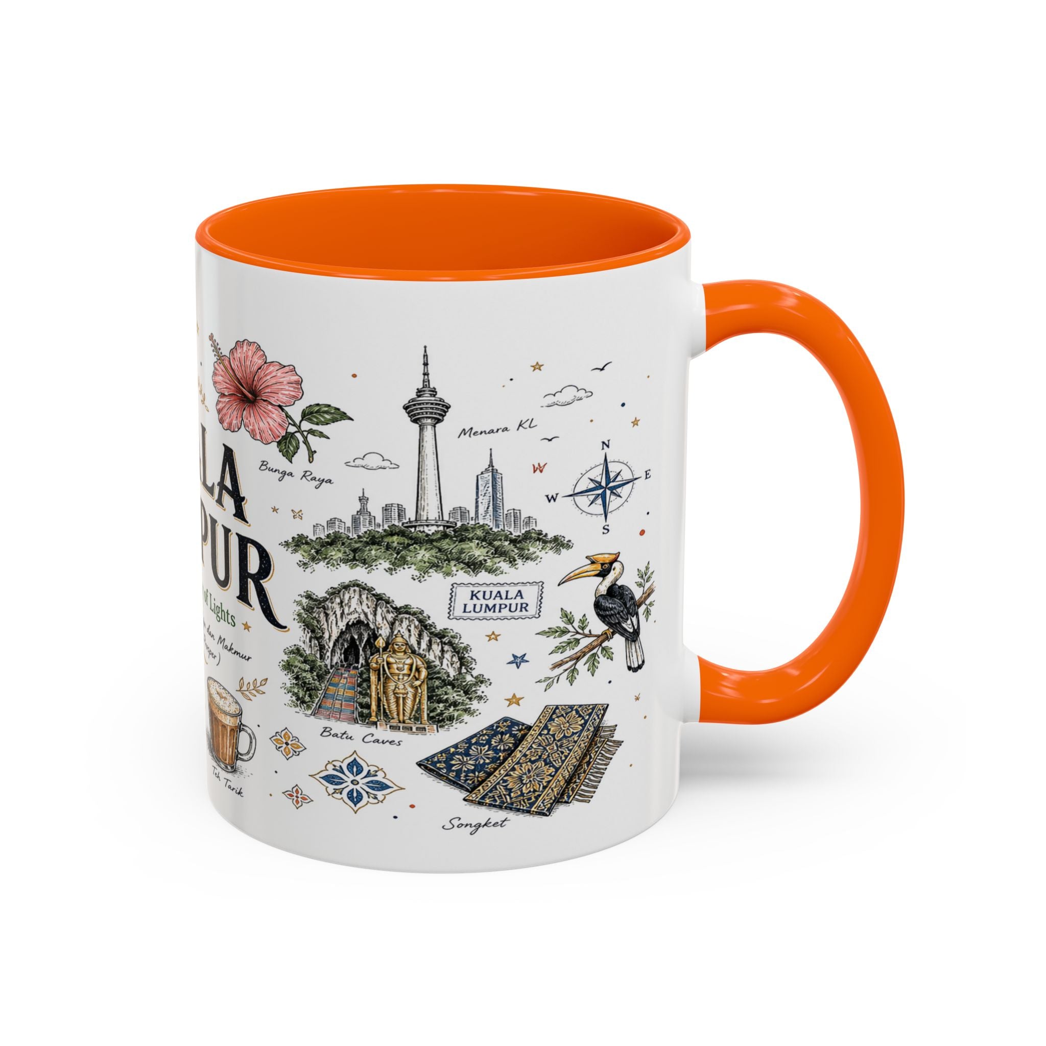 Kuala Lumpur Coffee Mug | Malaysia Souvenir Travel Gift | Accent Color Ceramic 11oz 15oz