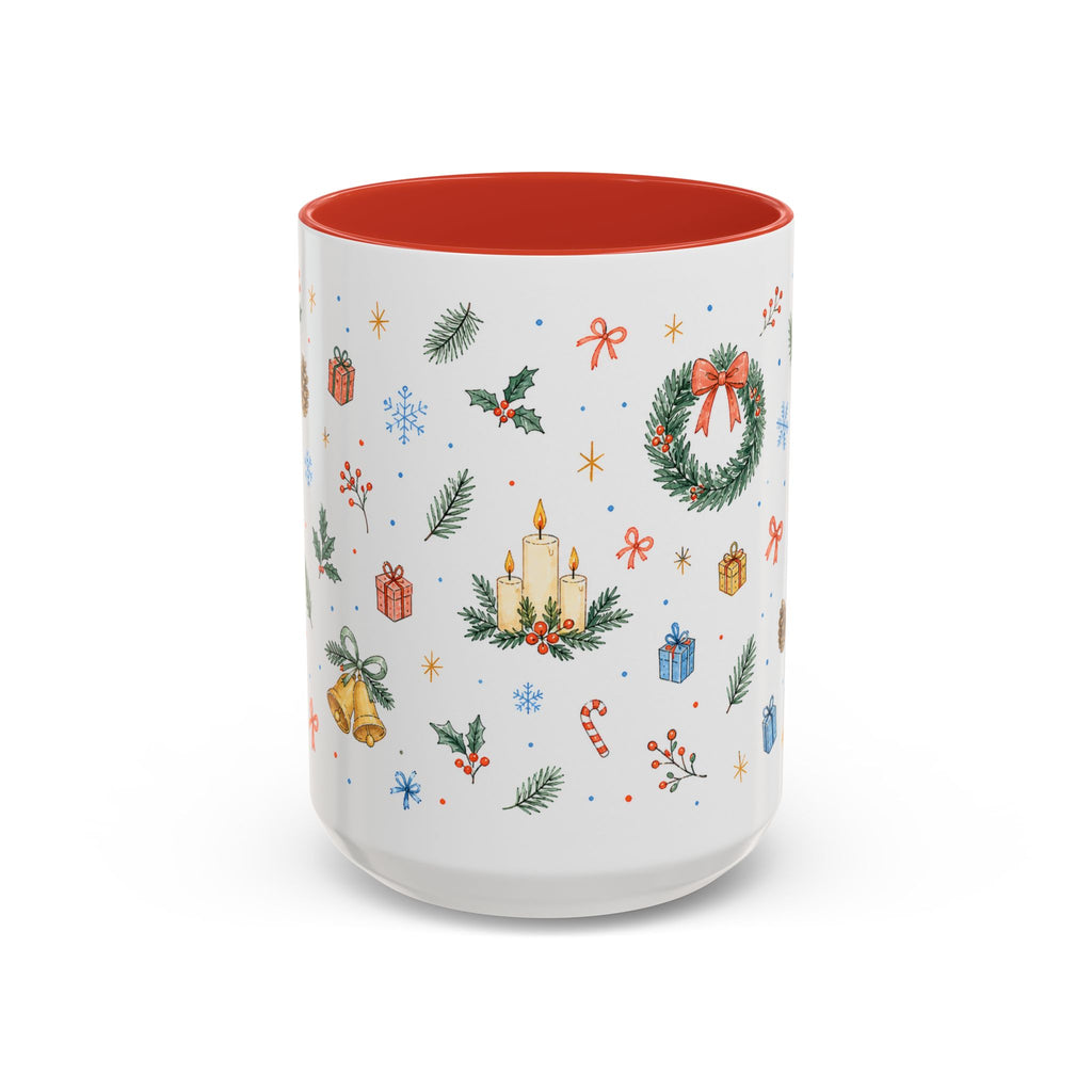 Christmas Candle Mug | Holly Wreath Watercolor Holiday Gift | Accent Cup 11oz 15oz