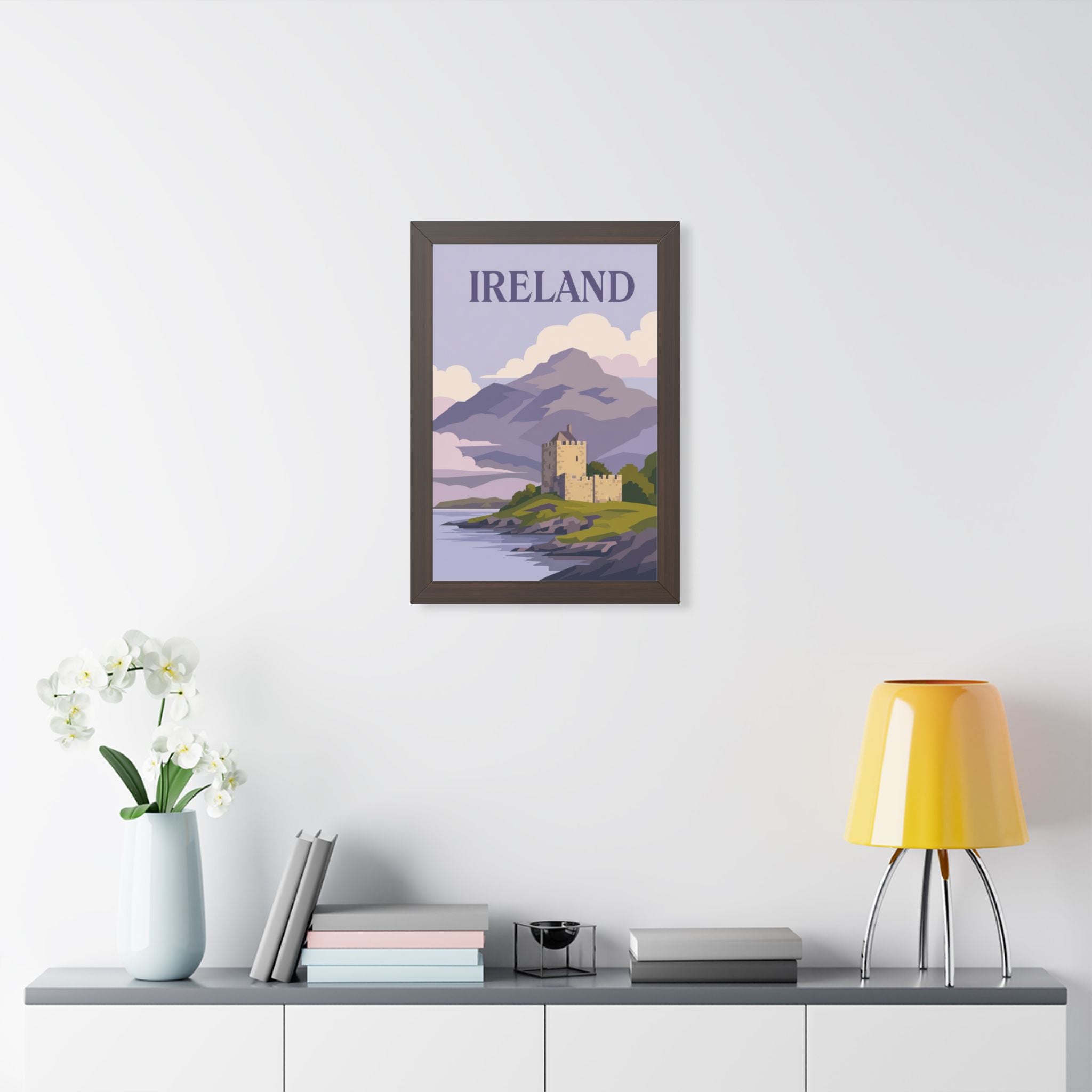 Ireland Castle Ireland Framed Poster | Vintage Travel Wall Art | Black Walnut White Frame | 16x24 20x30