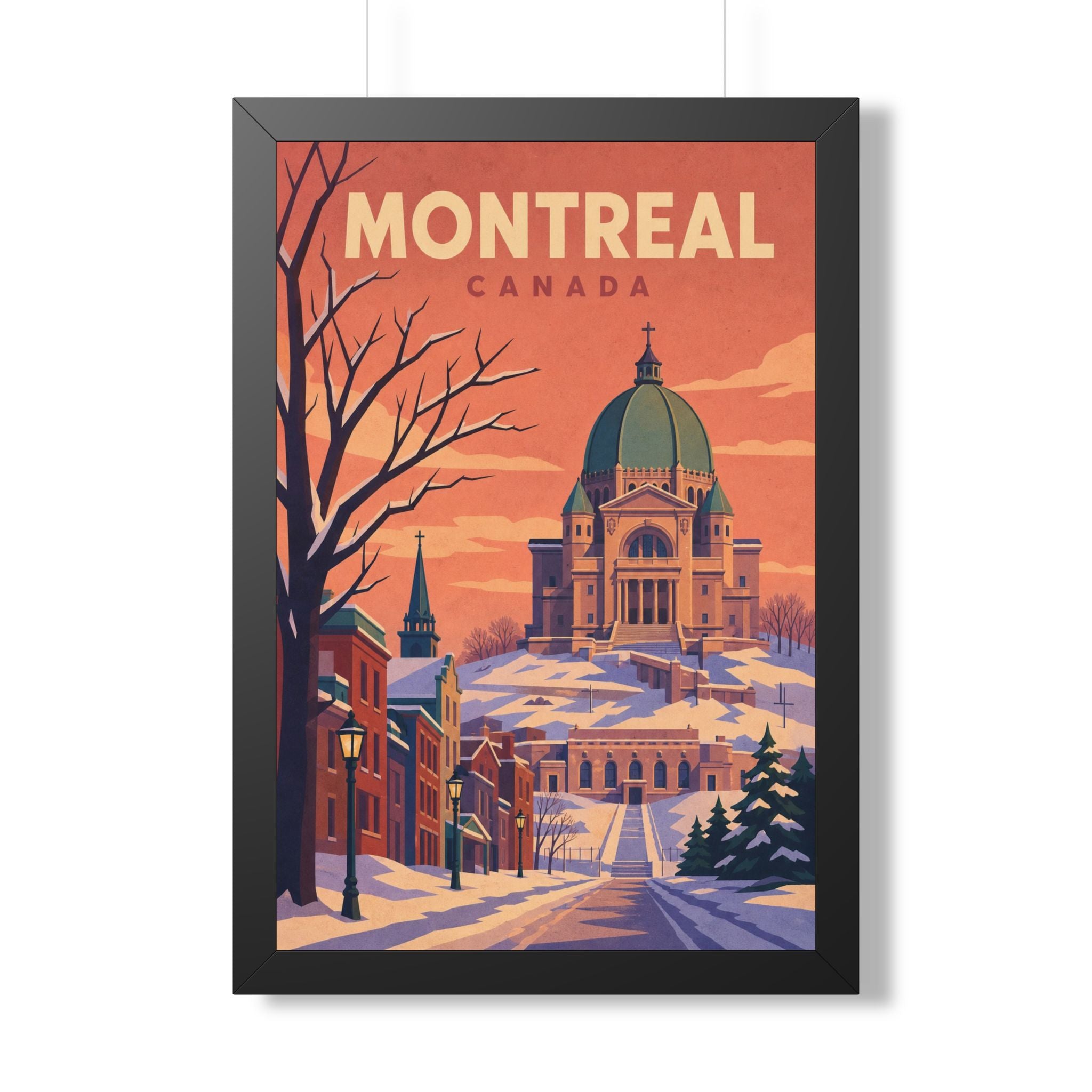 Montréal Canada Framed Poster | Vintage Travel Wall Art | Black Walnut White Frame | 16x24 20x30