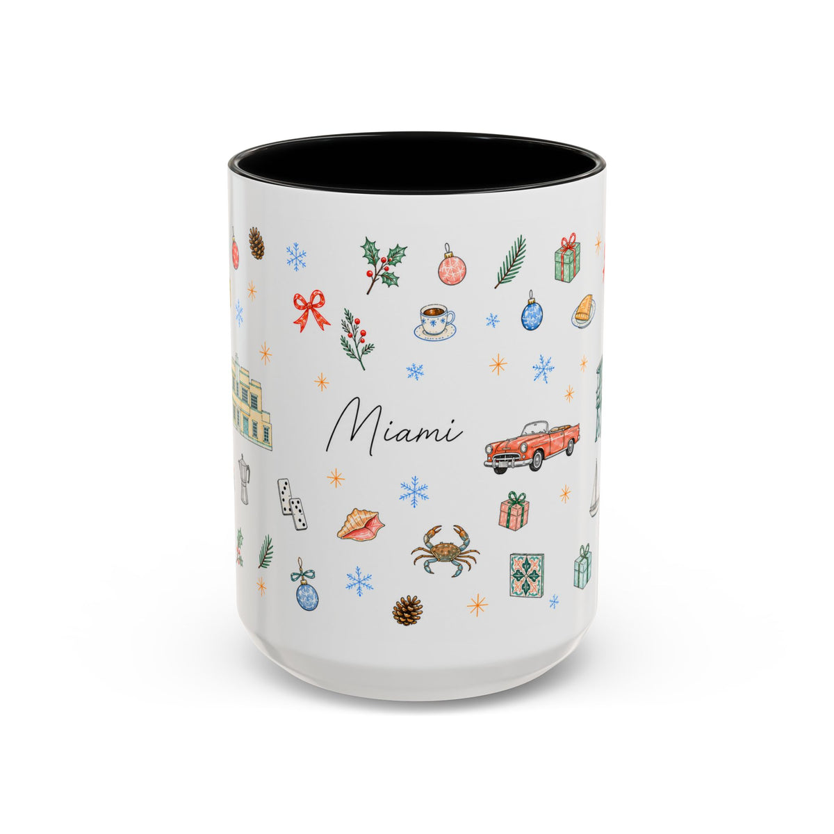Miami Christmas Mug | Watercolor Art Deco City Souvenir (11oz/15oz)