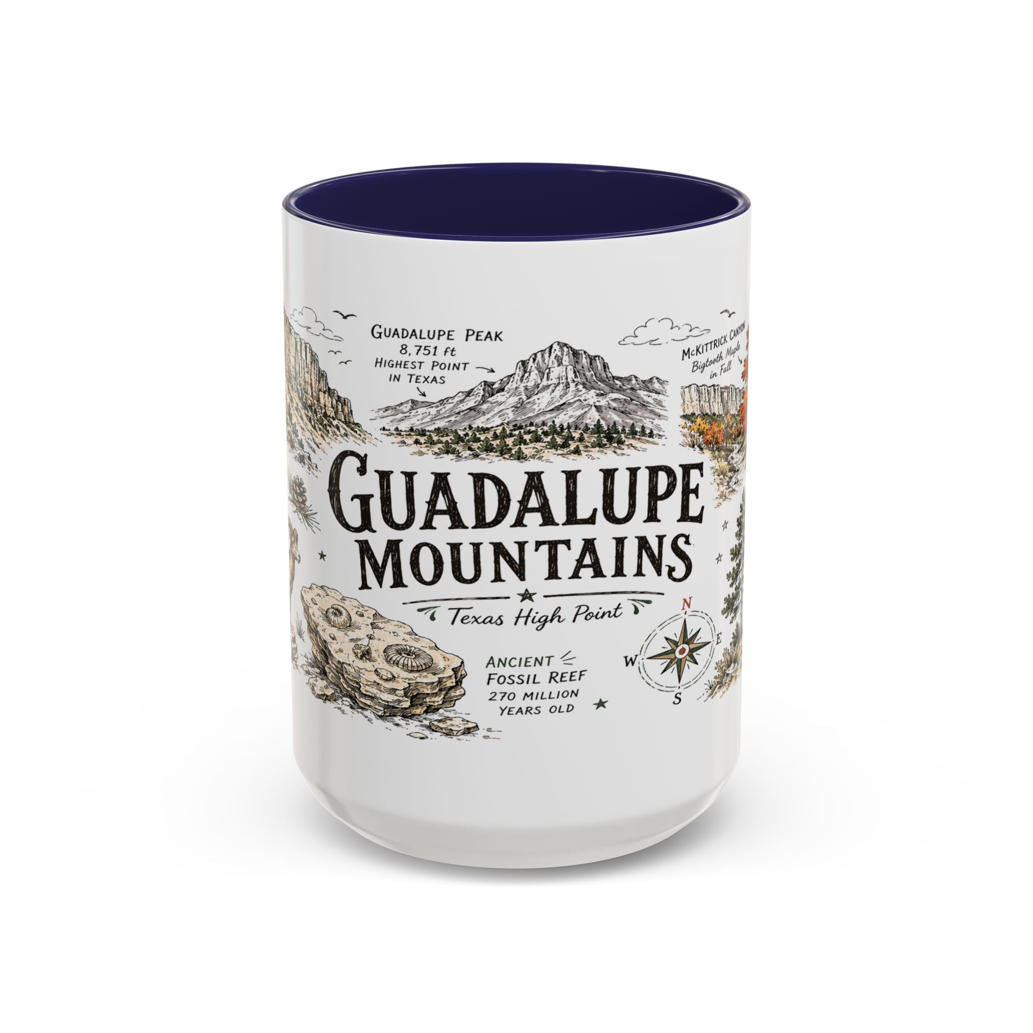 Guadalupe Mountains National Park Coffee Mug | Texas Desert Peaks Hiking Gift | Accent Color Ceramic 11oz 15oz