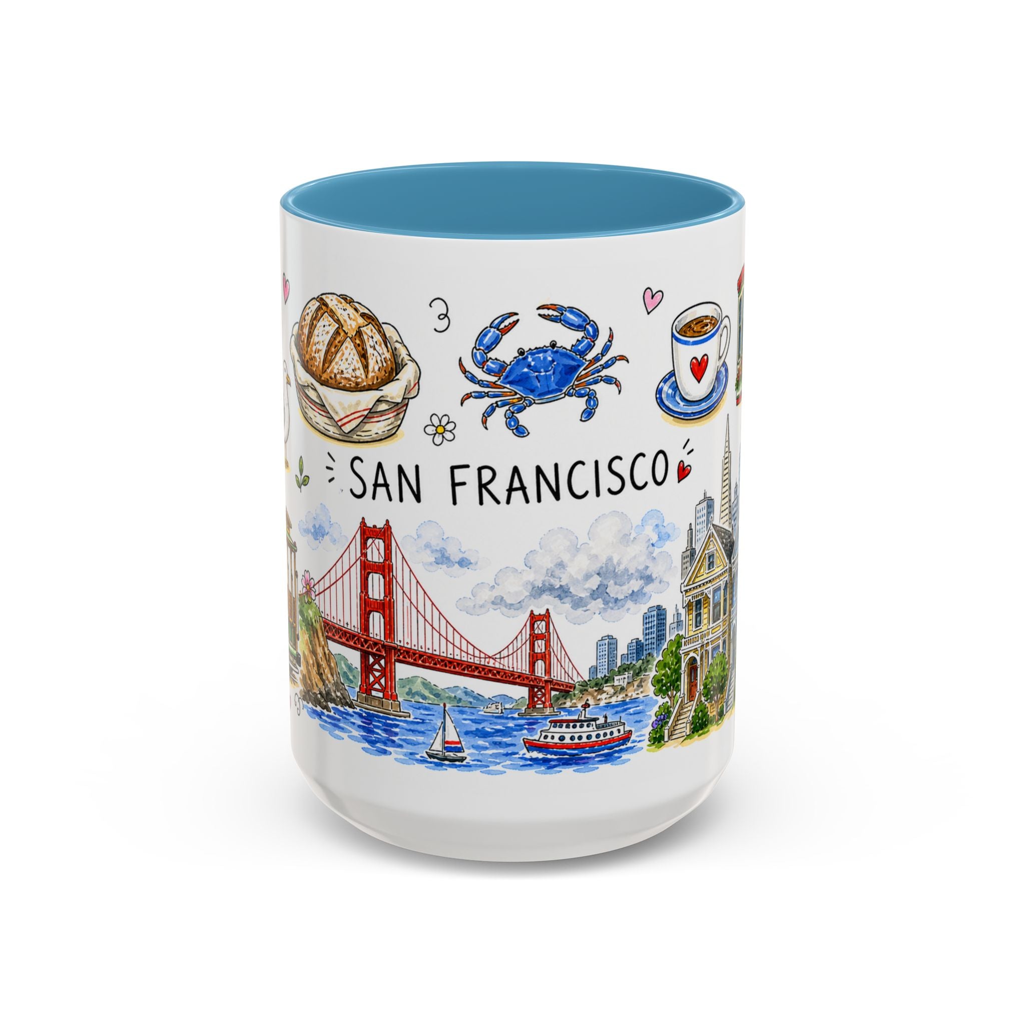 San Francisco Illustrated Travel Mug | City Souvenir Accent Coffee Mug | 11oz 15oz Ceramic Cup