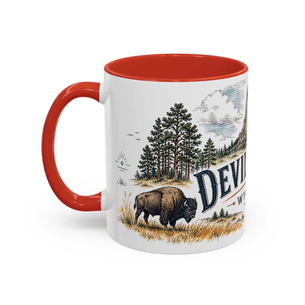 Devils Tower Mug, Wyoming Travel Souvenir, Bucket List Gift, Accent Ceramic Coffee Mug 11oz 15oz