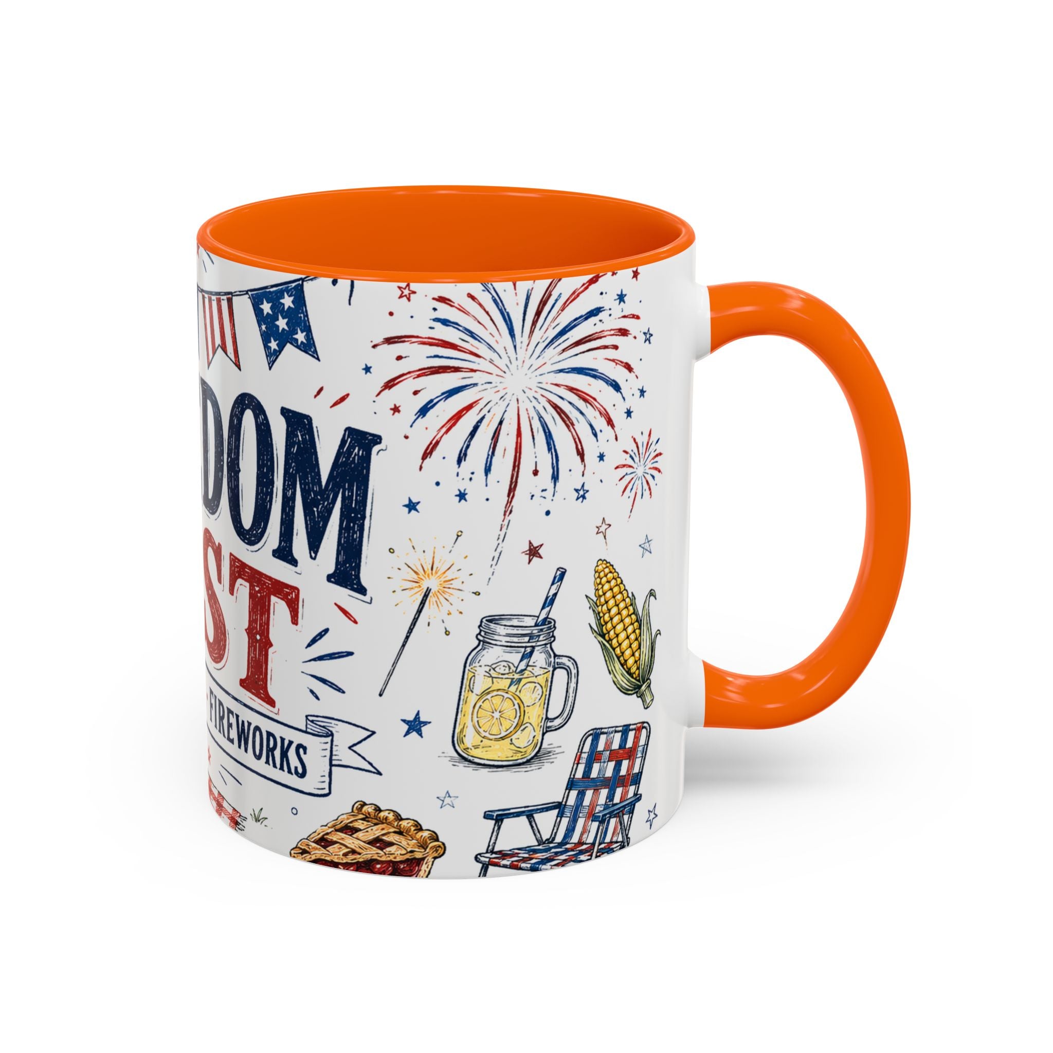 Freedom Fest Coffee Mug | Grill Chill Fireworks 4th of July | Accent Color Ceramic 11oz 15oz