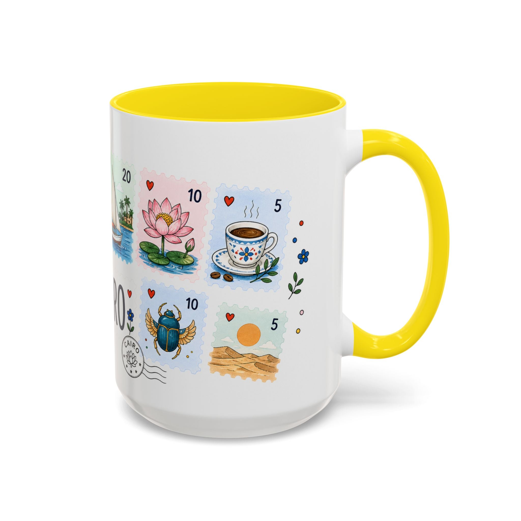 Cairo Coffee Mug | Postage Stamp Collage Mug | Travel Souvenir Accent Cup 11oz 15oz