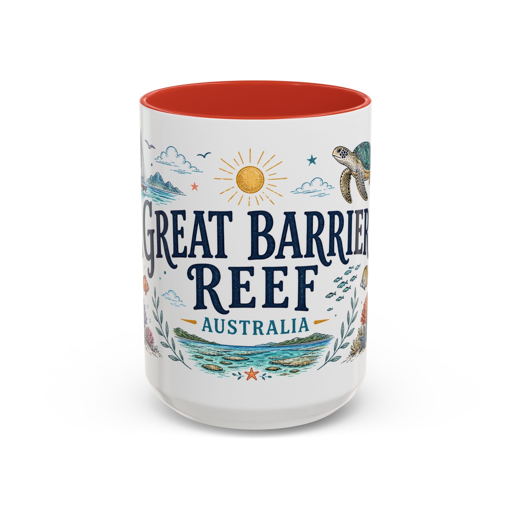 Great Barrier Reef Coffee Mug | Travel Destination Souvenir Gift | Accent Color Ceramic 11oz 15oz