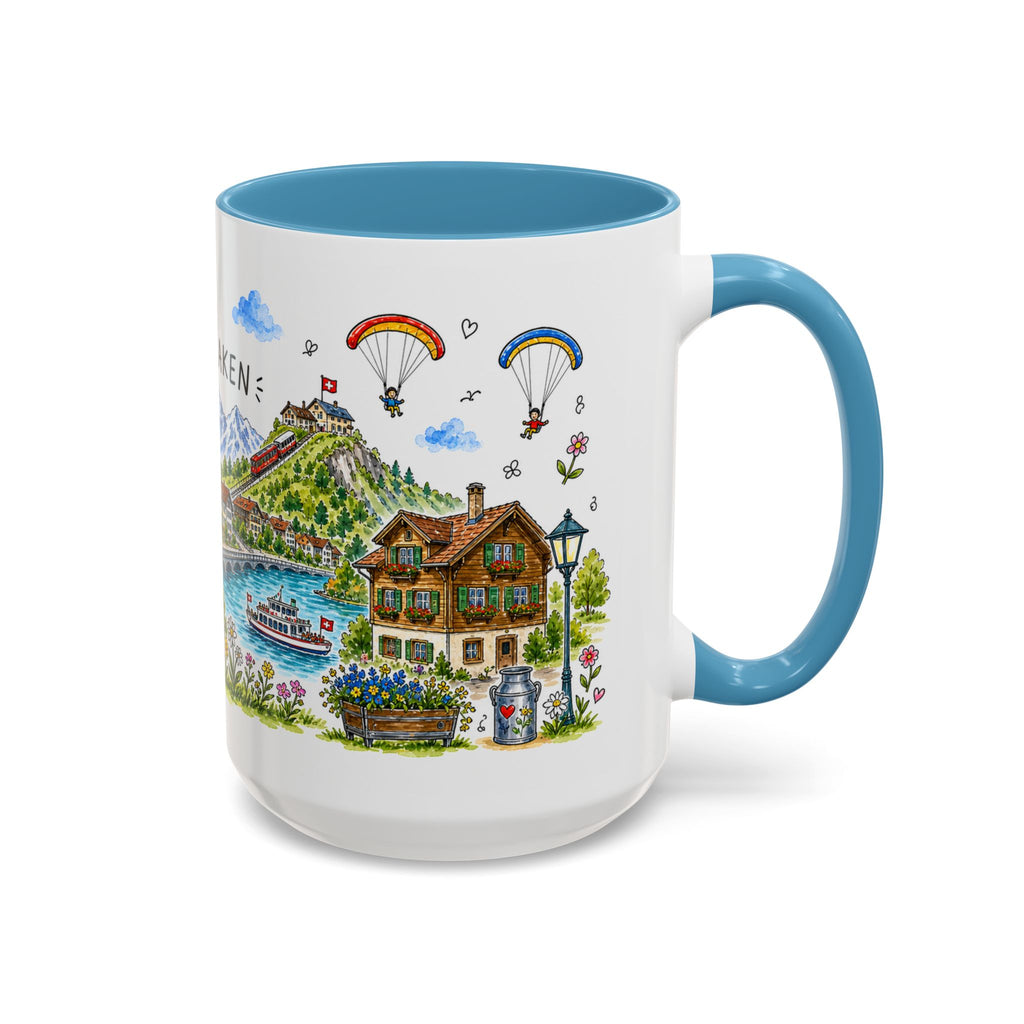 Interlaken Illustrated Travel Mug | Switzerland Souvenir Accent Coffee Mug | 11oz 15oz Ceramic Cup