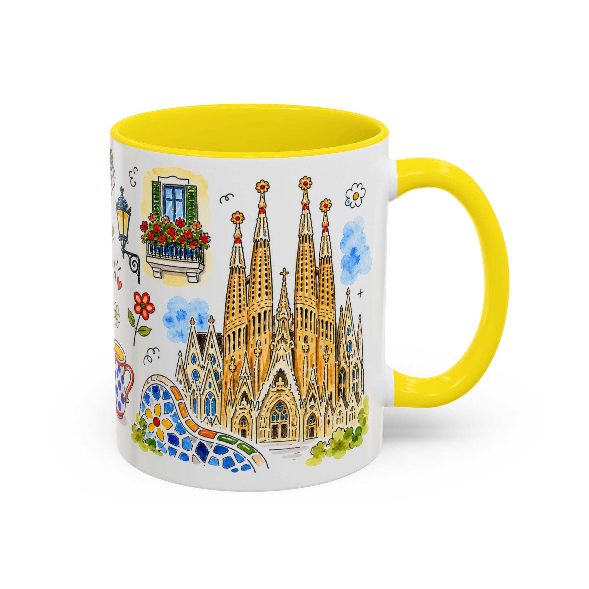 Barcelona Travel Mug | European City Souvenir Accent Coffee Mug | 11oz 15oz Ceramic Cup