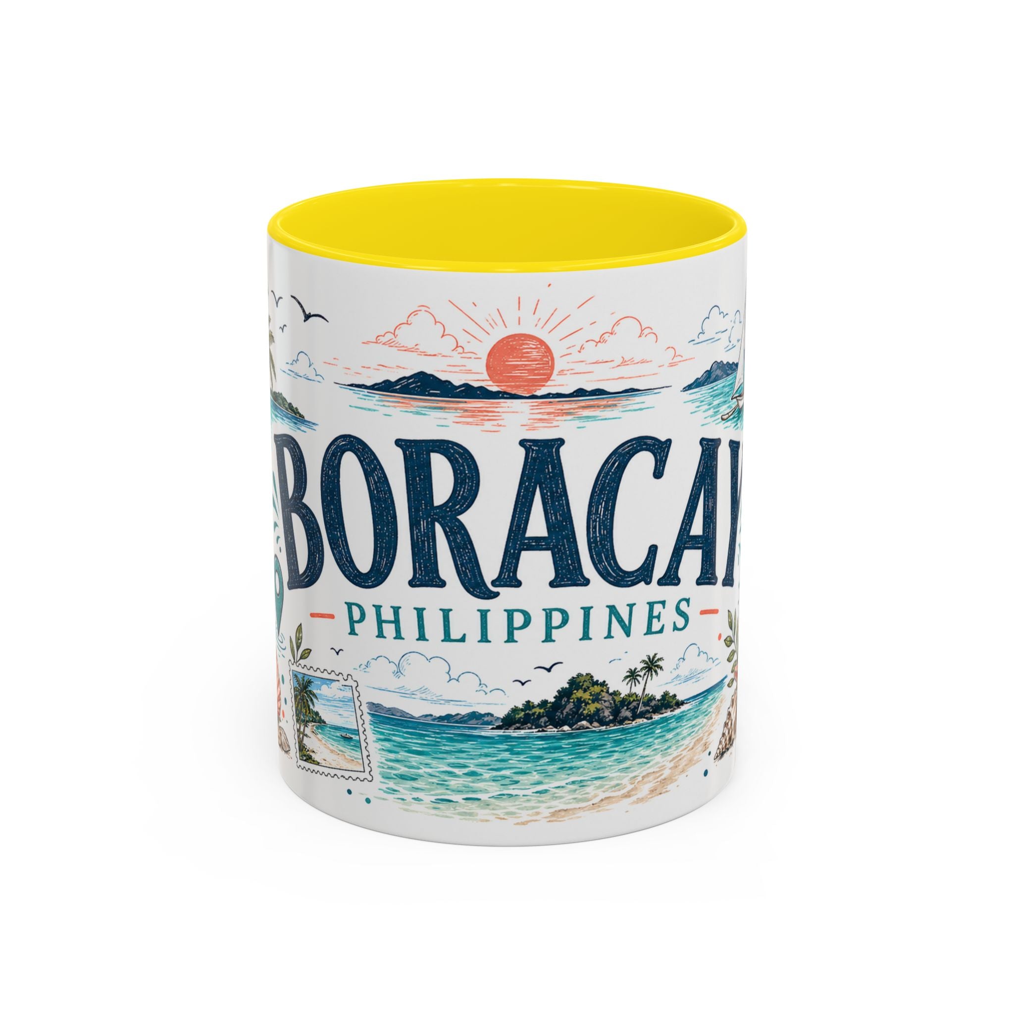 Boracay Coffee Mug | Travel Destination Souvenir Gift | Accent Color Ceramic 11oz 15oz
