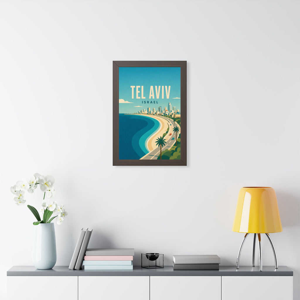 Tel Aviv Israel Framed Poster | Vintage Travel Wall Art | Black Walnut White Frame | 16x24 20x30