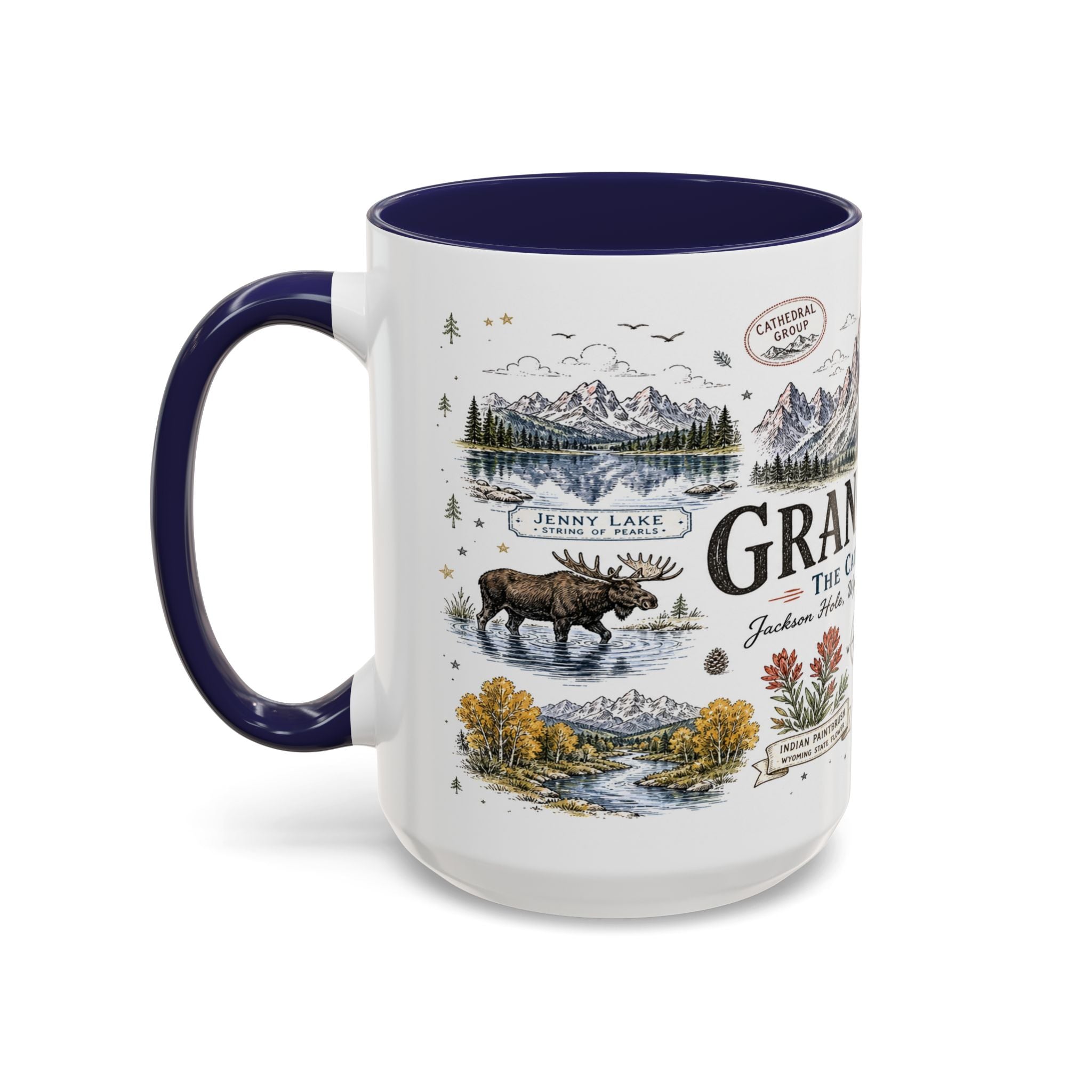 Grand Teton Coffee Mug | National Park Hiking Wyoming Gift | Accent Color Ceramic 11oz 15oz