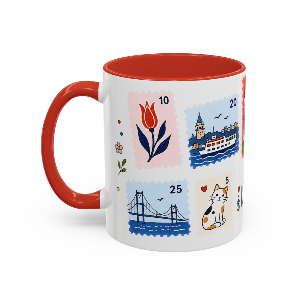 Istanbul Coffee Mug | Postage Stamp Collage Mug | Travel Souvenir Accent Cup 11oz 15oz